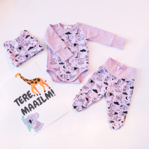Purple patterned baby pants with feet Dreams