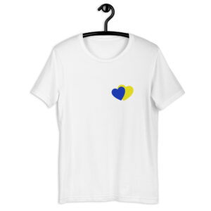 Valge pluus südametega Ukraina toetuseks helg pluus
